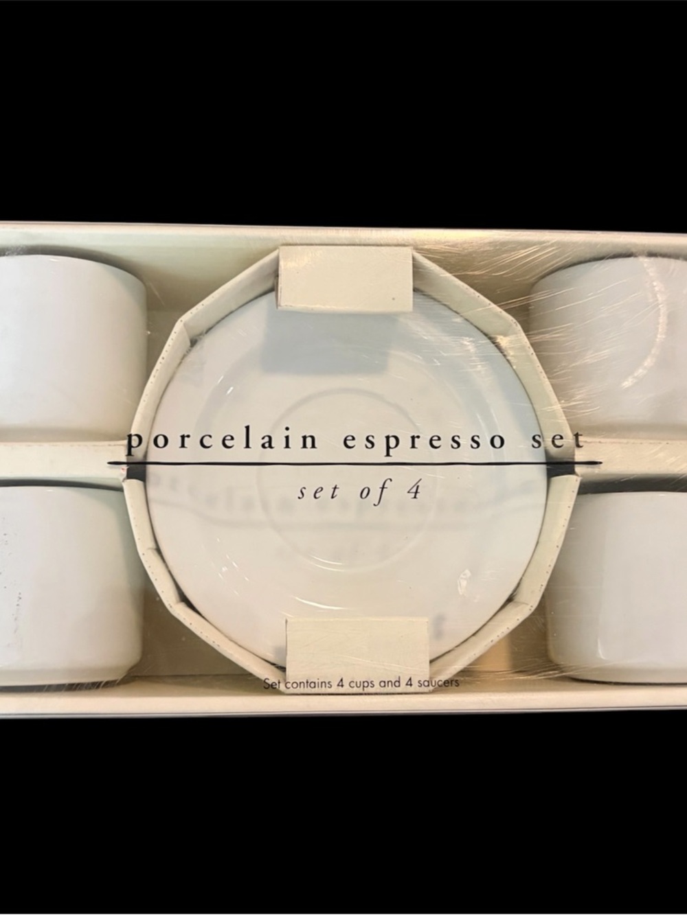 Pier 1 Porcelain Espresso Set White Set of 4 NIB